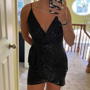 AREA Black Sequined Dress NWT